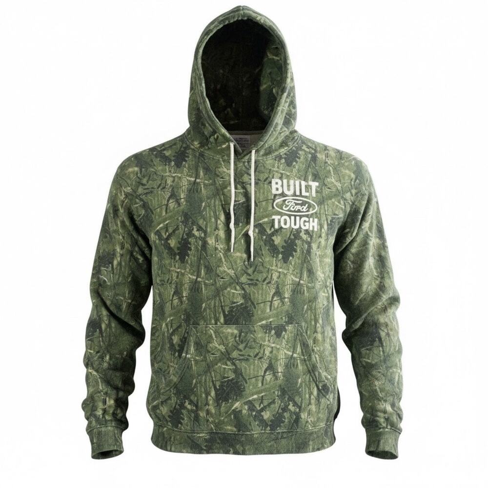 Ford Official Licensed Men's Built Ford Tough Green Camoflauge‎ Hoodie - Small